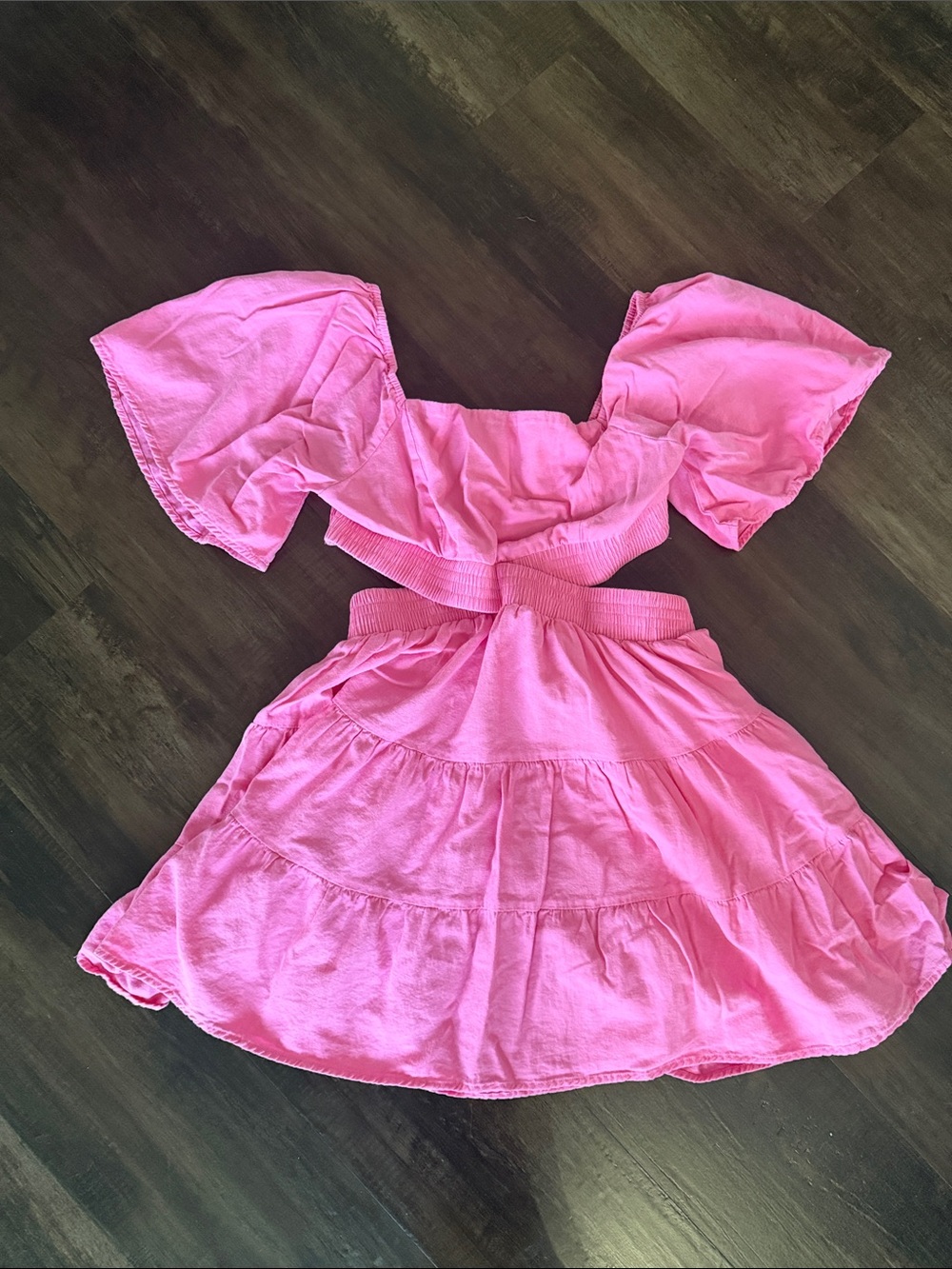 Shy Velvet Hot Pink Puff-Sleeve Tiered Mini Dress